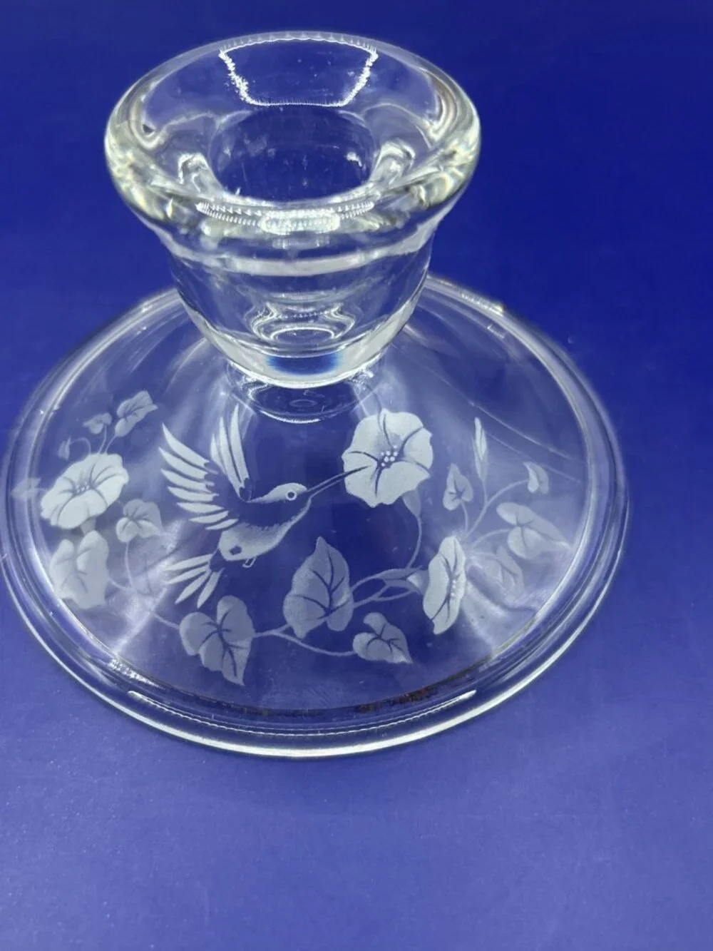 2 Vintage Crystal Hummingbird Candle Holders - Avon 24% Etched Lead Crystal